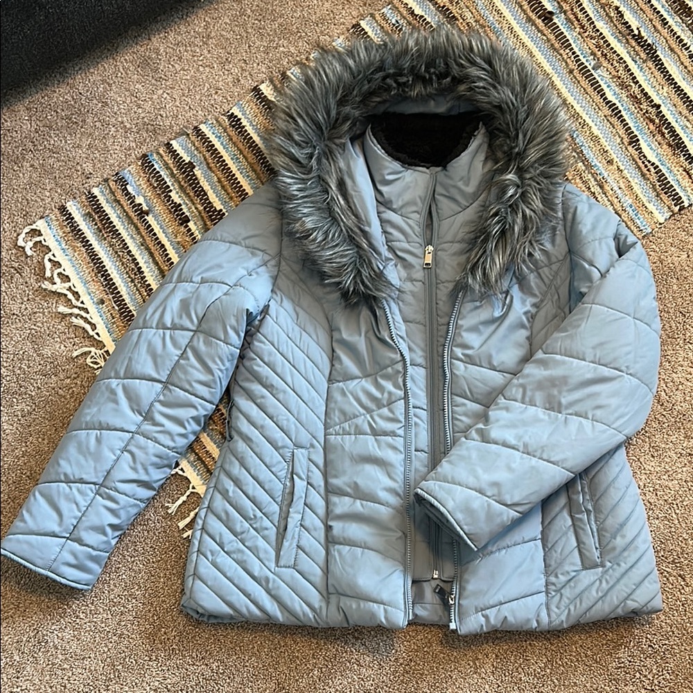 Maralyn & Me Blue Puffer Jacket with Diamond Quilting